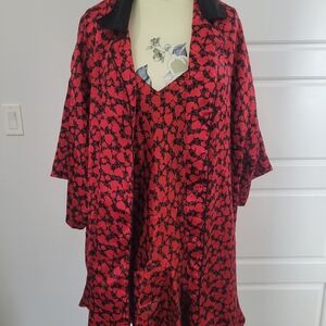 Vintage Victoria's Secret Gold Label Red and Black Hearts Robe + Nightgown